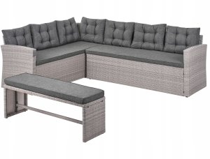 Beliani Sofa narożna ogrodowa z technorattanu 8 osobowa szara VITERBO 3