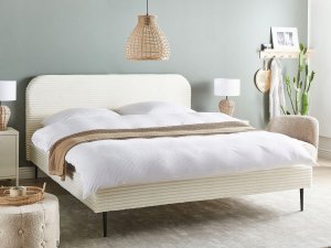 Łóżko Sztruks FLAYAT 180 x 200 cm Złamana biel 2