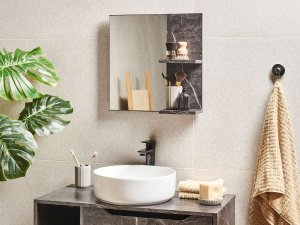 Lustro Beliani Lustro ścienne z półką PELOTAS 45 cm 45 cm Marmur/ czarny 2