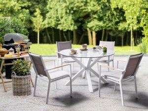 Stół ogrodowy MALETTO 120 cm 120 cm Szkło Biały 4