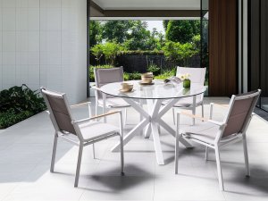 Stół ogrodowy MALETTO 120 cm 120 cm Szkło Biały 5