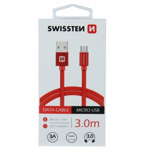 Kabel USB Swissten USB-A - microUSB 3 m Czerwony (8595217456945) 4