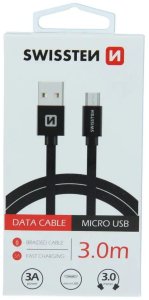 Kabel USB Swissten USB-A - microUSB 3 m Czerwony (8595217456945) 8