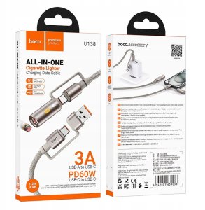 Kabel USB Hoco USB-A + USB-C - USB-C 1.2 m Szary 4