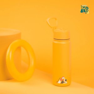 Brosky Abstract Żółta stalowa butelka termiczna ze słomką 550 ml 3