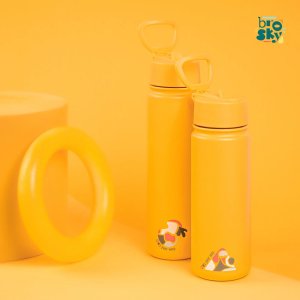 Brosky Abstract Żółta stalowa butelka termiczna ze słomką 550 ml 4