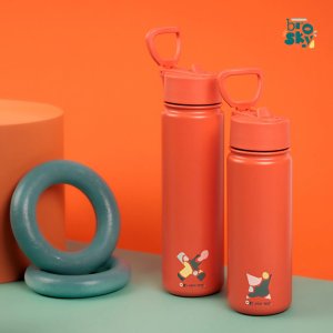 Brosky Abstract Ceglasta stalowa butelka termiczna ze słomką 550 ml 4