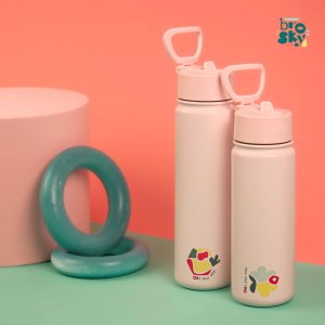 Brosky Abstract Różowa stalowa butelka termiczna ze słomką 550 ml 3