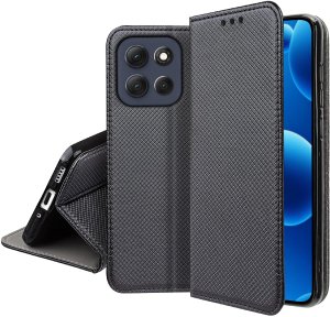 Etui z klapką do Motorola G86 5G Zamykane Czarne Futerał + Szkło 9H 5