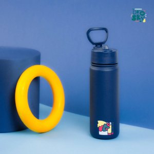 Brosky Brosky Abstract Granatowa stalowa butelka termiczna ze słomką 550 ml 3