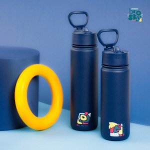 Brosky Brosky Abstract Granatowa stalowa butelka termiczna ze słomką 550 ml 4