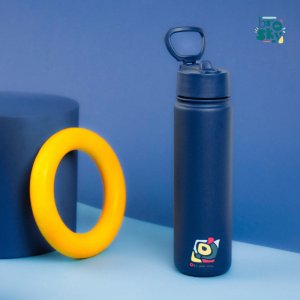 Brosky Abstract Granatowa stalowa butelka termiczna ze słomką 680 ml 3