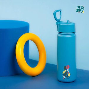 Brosky Abstract Niebieska stalowa butelka termiczna ze słomką 550 ml 3