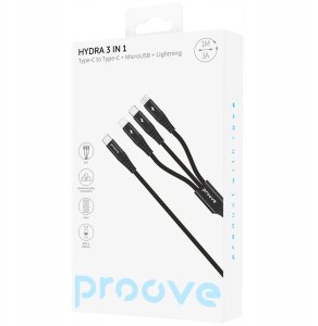 Kabel Przewód 3w1 Usb-c Na Usb Type-c Microusb Apple Lightning 1m 3a Proove / Cchy15012101 / Hydra 2