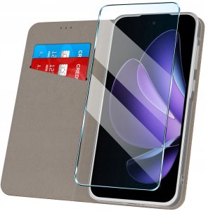Etui z klapką do Oppo Reno 13 FS 5G| F 5G Zamykane Złote Futerał +Szkło 9H 2