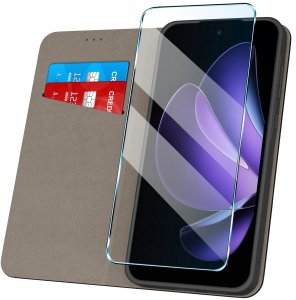 Etui z klapką do Oppo Reno 13 FS 5G| F 5G Zamykane Czarne Futerał +Szkło 9H 2