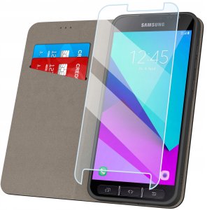 Etui z klapką do Samsung Xcover 4 | 4s Zamykane Czarne Futerał + Szkło 9H 2