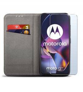 krainaGSM Etui Motorola Moto G54 5G|Power Edition SMART MAGNET CASE PORTFEL +SZKŁO 9H 2