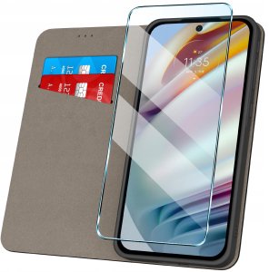 Etui z klapką do Motorola Moto G60 Zamykane Czarne Futerał + Szkło 9H 2