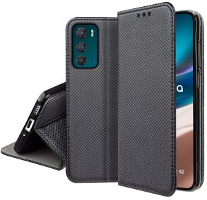 Etui z klapką do Motorola Moto G42 Zamykane Czarne Futerał + Szkło 9H 5