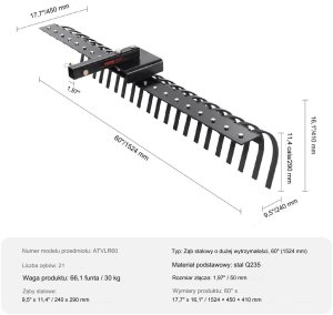 Wertykulator do trawy 152cm 21 zębów stalowych do ciągnika ogród trawnik 7