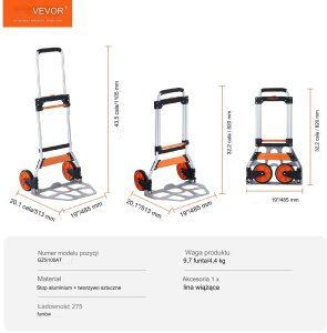 Wózek transportowy magazynowy składany aluminiowy 125 kg 7