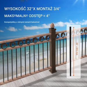 Tralki Balkonowe Balustrada Aluminiowa Okrągła 19x19x810mm 101 szt. 9