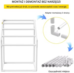 Wieszak na ręczniki basenowe 5 ramion stojący PVC z klipsami i koszem 9