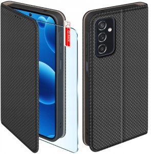 Etui z klapką do Samsung M52 5G Zamykane Czarne Futerał + Szkło 9H 2
