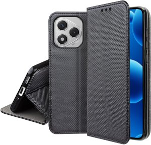 krainaGSM Etui z klapką do Honor 400 Lite Zamykane Czarne Futerał + Szkło 9H 5