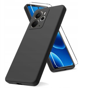 krainaGSM ZESTAW Etui do Realme 14 5G | Matowe Czarne Silikon Slim +SZKŁO 2