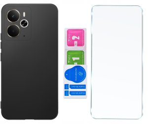 krainaGSM ZESTAW Etui do Realme 14 5G | Matowe Czarne Silikon Slim +SZKŁO 7