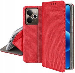 krainaGSM Etui z klapką do Realme 14 5G Zamykany Czerwony Futerał + Szkło 9H 5