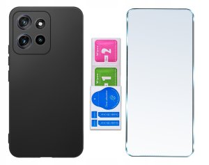krainaGSM ZESTAW Etui do Motorola G86 |G86 Power Matowe Czarne Silikon 2 SZTUKI SZKŁO 7