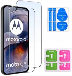 krainaGSM Etui do Motorola Moto G55 5G MATOWE WZMACNIANE CZARNE ZESTAW 2x SZKŁO 5