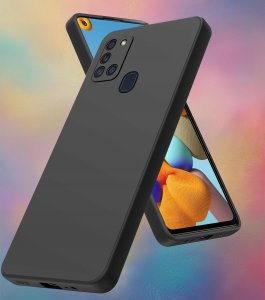 krainaGSM ZESTAW Etui do Samsung A21s Matowe Czarne Silikon + 2 SZTUKI SZKŁO 2