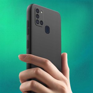 krainaGSM ZESTAW Etui do Samsung A21s Matowe Czarne Silikon + 2 SZTUKI SZKŁO 4