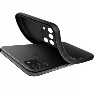 krainaGSM ZESTAW Etui do Samsung A21s Matowe Czarne Silikon + 2 SZTUKI SZKŁO 5