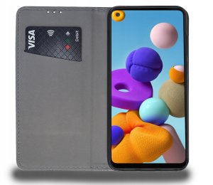 Etui z klapką do Samsung A21s Zamykane Czarne Futerał + Szkło 9H 6