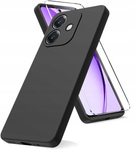 krainaGSM Etui do Oppo A40 | A40M CASE Gumowe CZARNE Matowe Silikon Slim + SZKŁO 9H 2