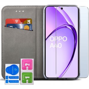 krainaGSM ETUI SKÓRZANE do OPPO A40 | A40M MAGNETYCZNE BOOK CASE TOKRA SZKŁO 9H 2