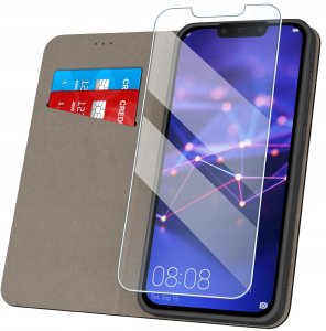 Etui z klapką do Huawei Mate 20 Lite Zamykane Czarne Futerał + Szkło 9H 2