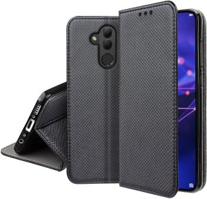 Etui z klapką do Huawei Mate 20 Lite Zamykane Czarne Futerał + Szkło 9H 4