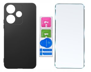 krainaGSM Etui do Xiaomi Redmi 13 4G silikonowe MATOWE CZARNE + Szkło ochronne 9H 8