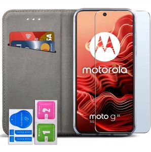 krainaGSM ETUI SKÓRZANE do Motorola Moto G35 5G MAGNETYCZNE BOOK CASE TOKRA SZKŁO 9H 2