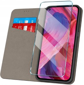 krainaGSM Etui z klapką do Oppo A54 5G | A74 5G Zamykane Czarne Futerał + Szkło 9H 2
