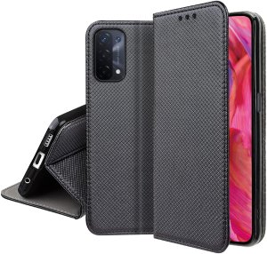 krainaGSM Etui z klapką do Oppo A54 5G | A74 5G Zamykane Czarne Futerał + Szkło 9H 5