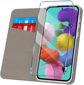 Etui z klapką do Samsung A51 Zamykane Granatowe Futerał + Szkło 9H 2