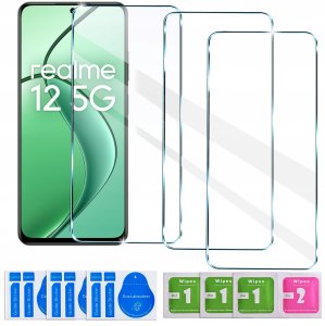 krainaGSM ZESTAW Etui do Realme 12 5G | 12x 5G Matowe Czarne Silikon +3 SZTUKI SZKŁO 7