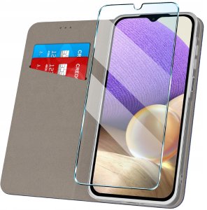 krainaGSM Etui z klapką do Samsung Galaxy A32 5G Zamykane Granatowe Futerał +Szkło 9H 2